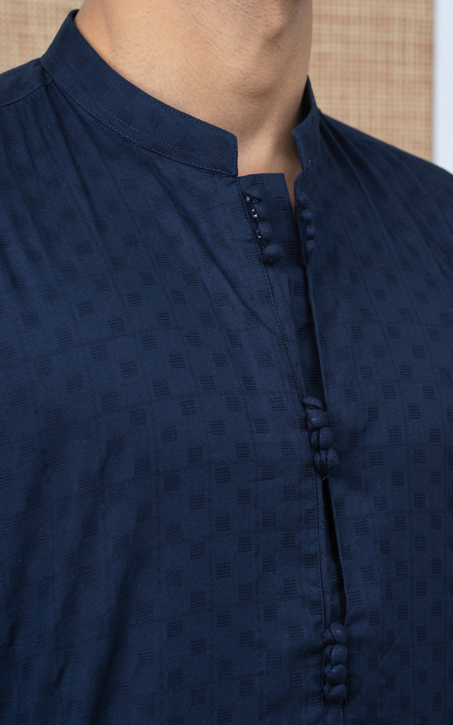 COTTON SELF DOBBY KURTA - PREMIUM COLLECTION NAVY