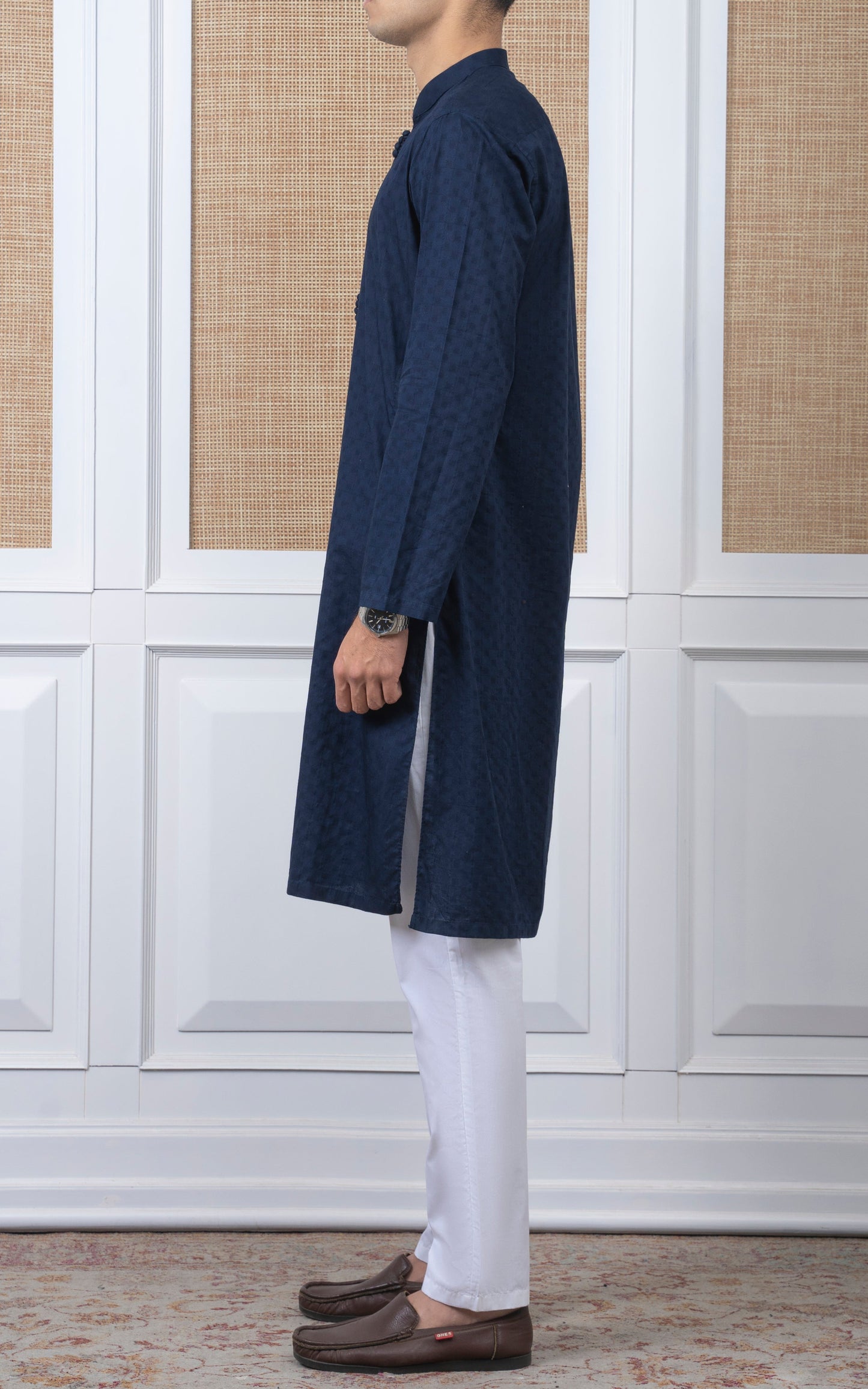 COTTON SELF DOBBY KURTA - PREMIUM COLLECTION NAVY