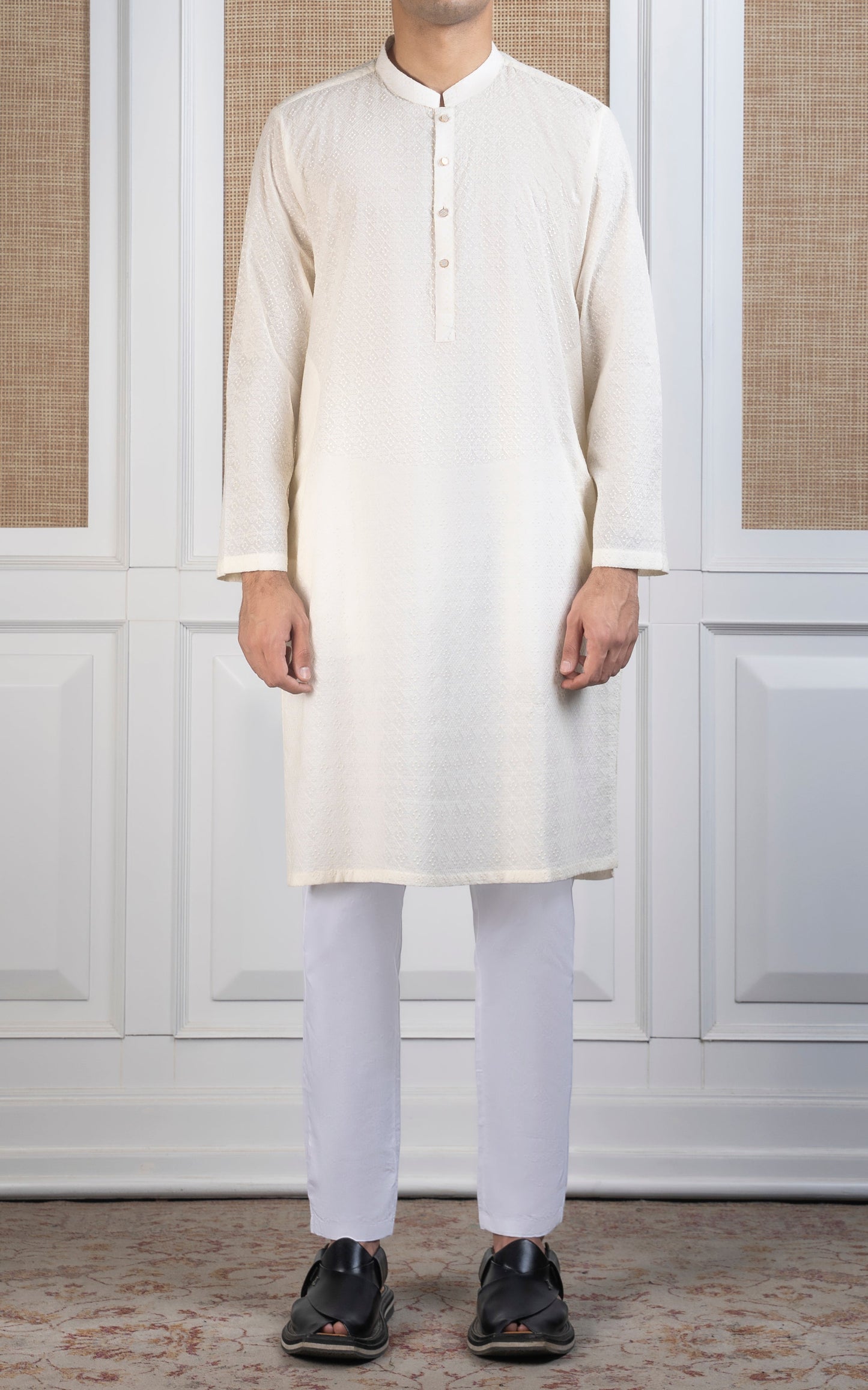 SCHIFFLI EMBROIDERED KURTA - SIGNATURE COLLECTION CREAM