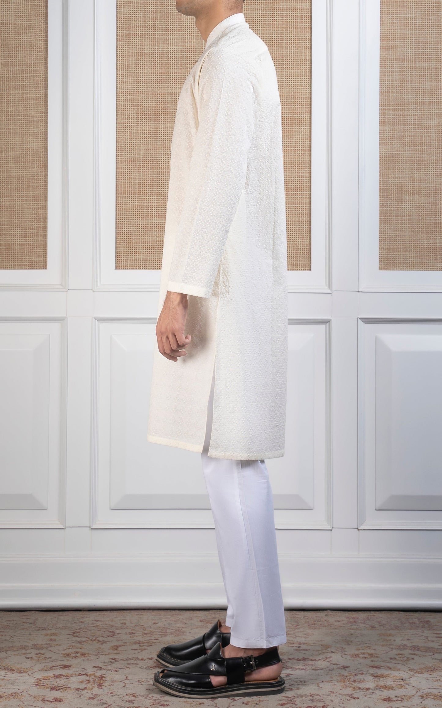SCHIFFLI EMBROIDERED KURTA - SIGNATURE COLLECTION CREAM