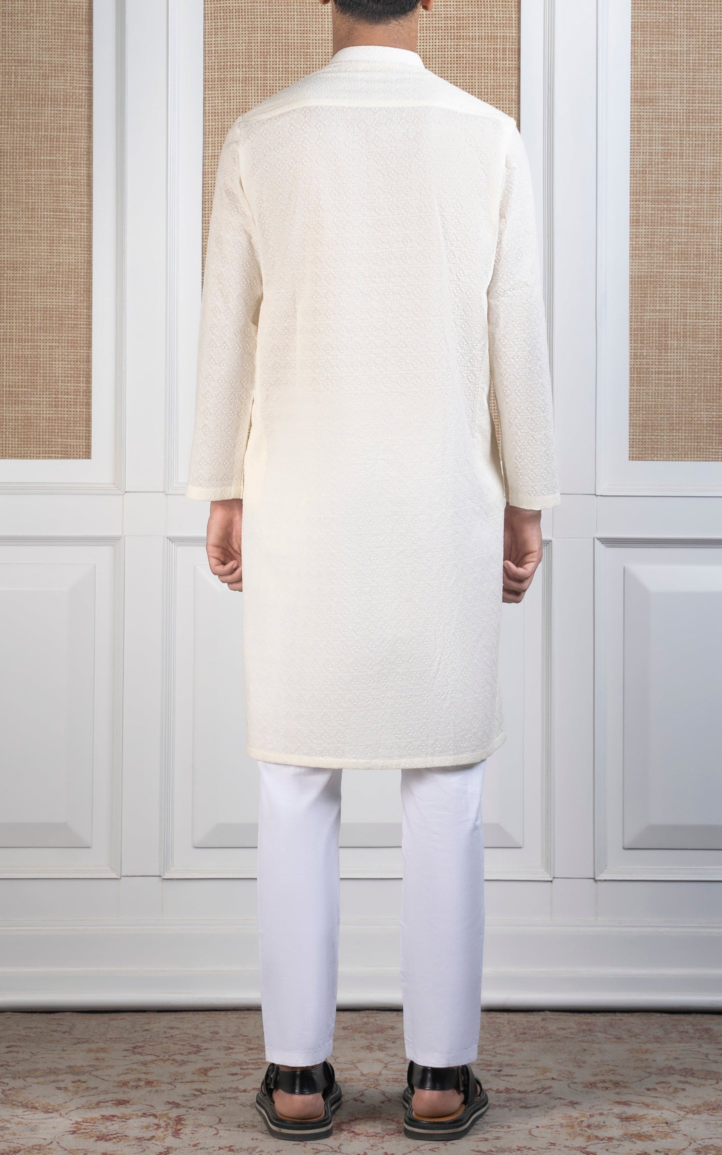 SCHIFFLI EMBROIDERED KURTA - SIGNATURE COLLECTION CREAM