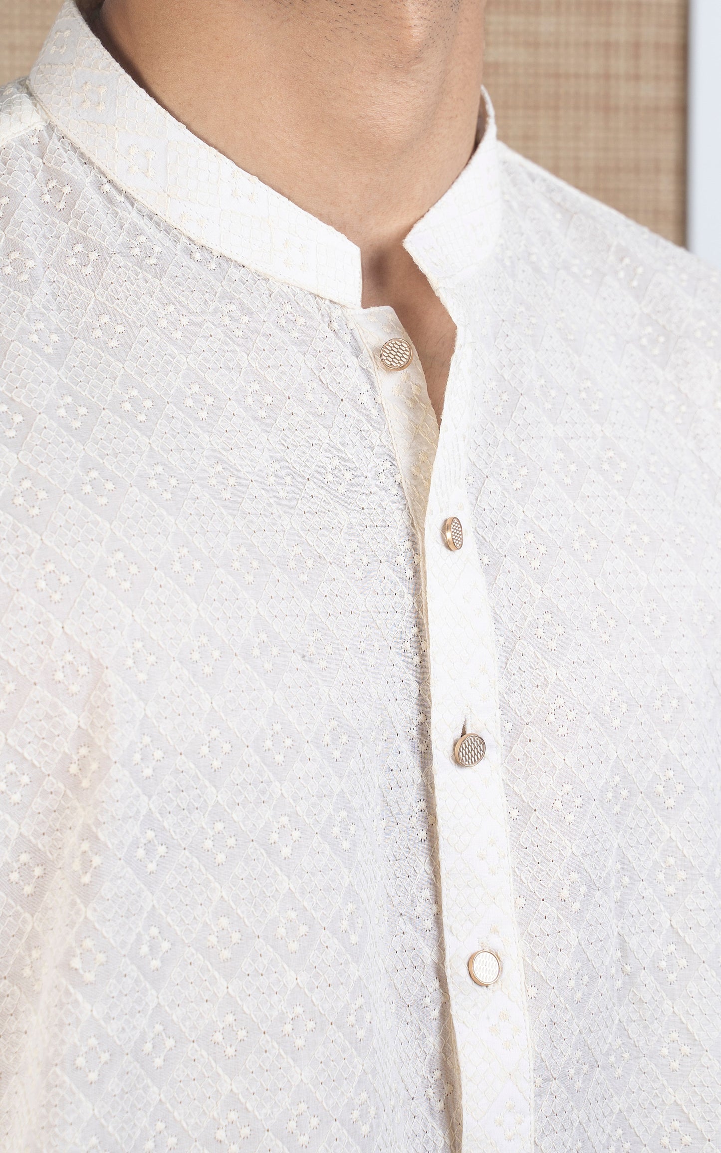 SCHIFFLI EMBROIDERED KURTA - SIGNATURE COLLECTION CREAM