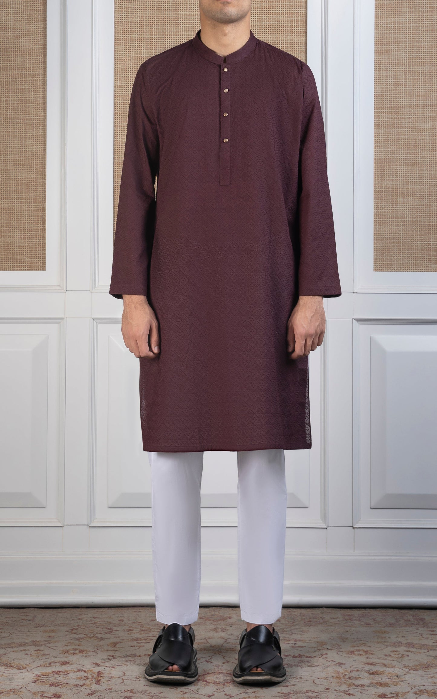 SCHIFFLI EMBROIDERED KURTA - SIGNATURE COLLECTION MAROON