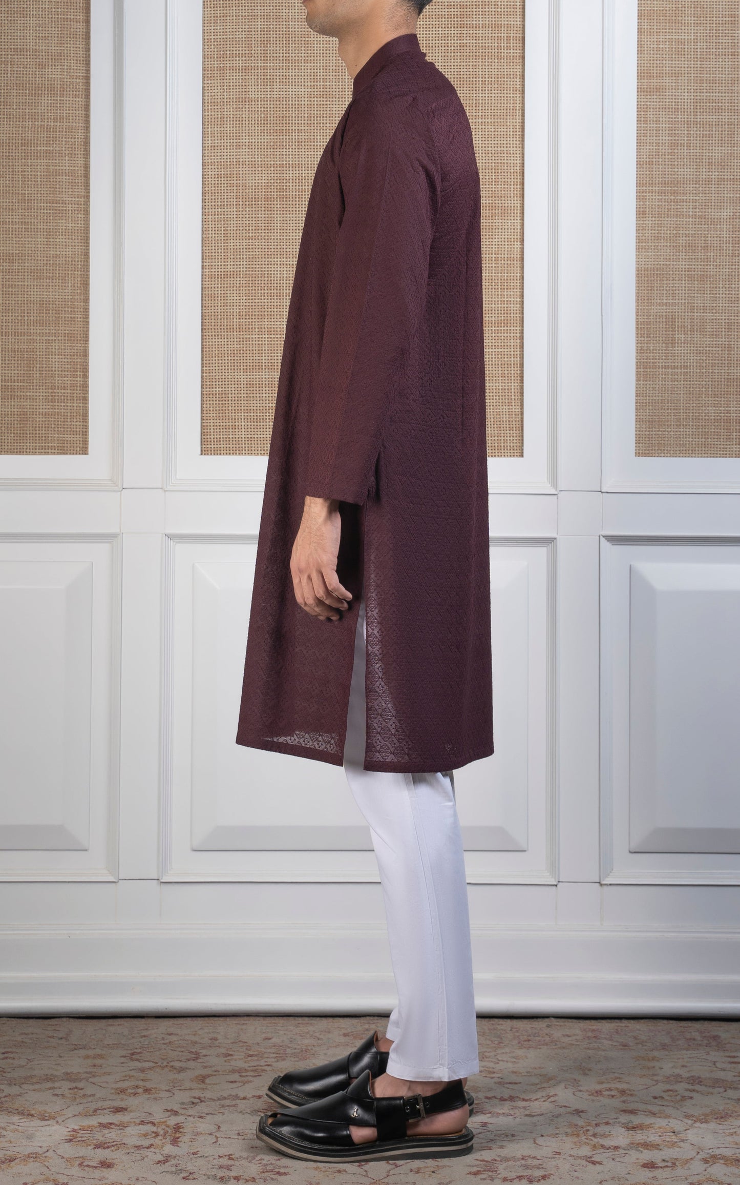 SCHIFFLI EMBROIDERED KURTA - SIGNATURE COLLECTION MAROON
