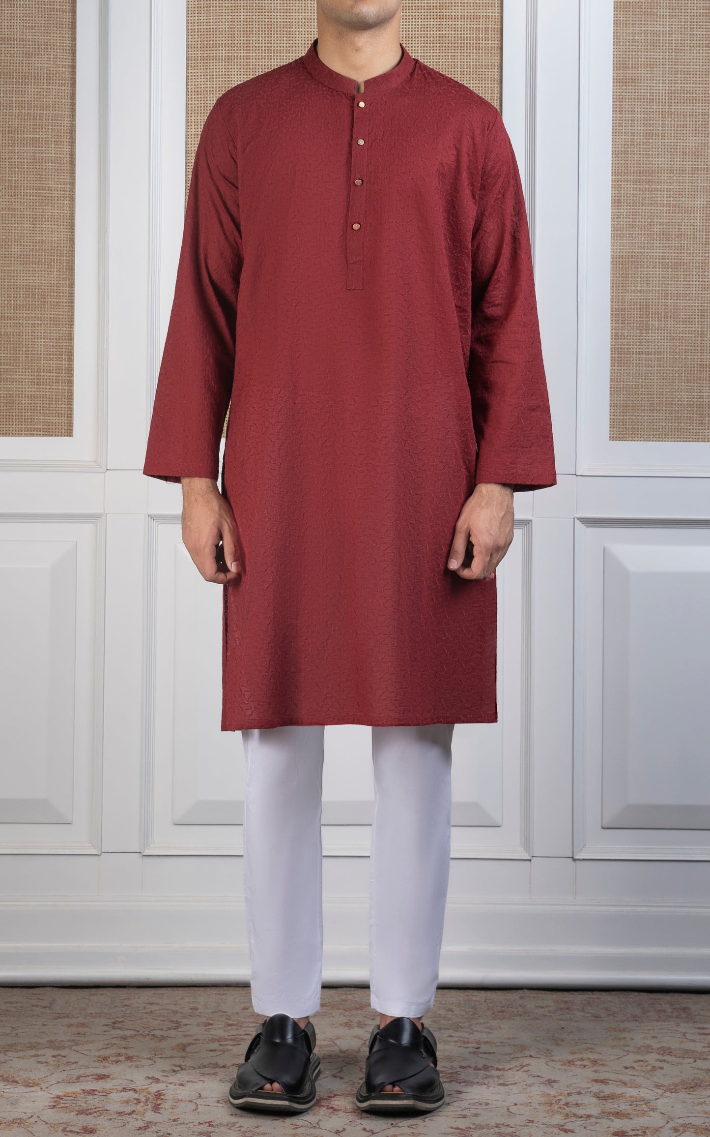 SCHIFFLI EMBROIDERED KURTA - SIGNATURE COLLECTION REDDISH MAROON