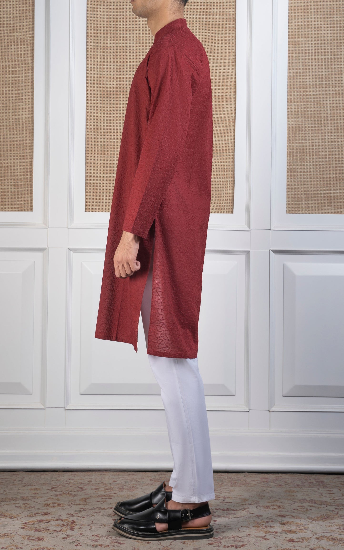 SCHIFFLI EMBROIDERED KURTA - SIGNATURE COLLECTION REDDISH MAROON