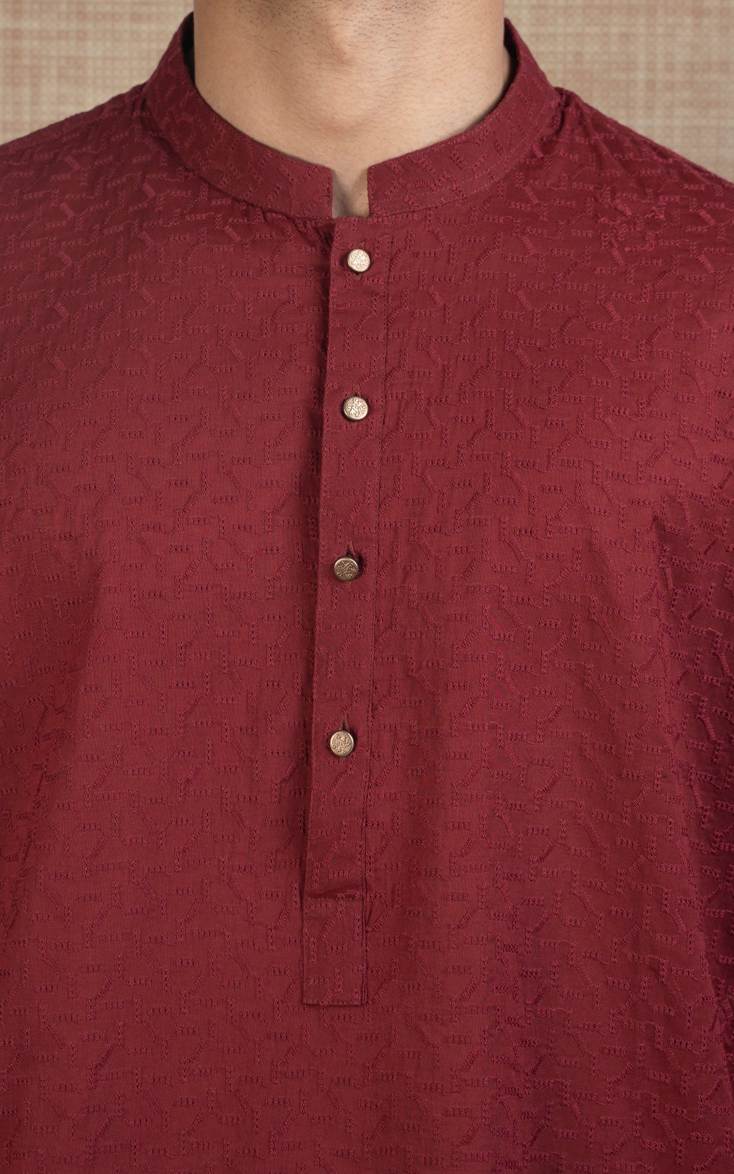 SCHIFFLI EMBROIDERED KURTA - SIGNATURE COLLECTION REDDISH MAROON