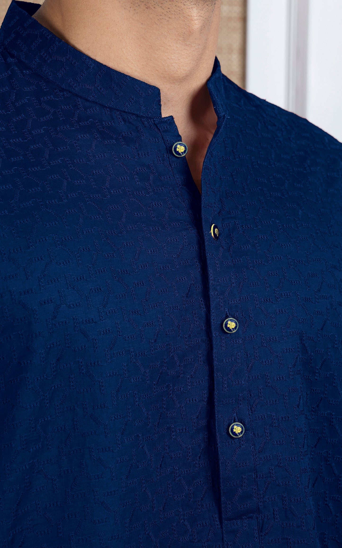 SCHIFFLI EMBROIDERED KURTA - SIGNATURE COLLECTION REDDISH BLUE