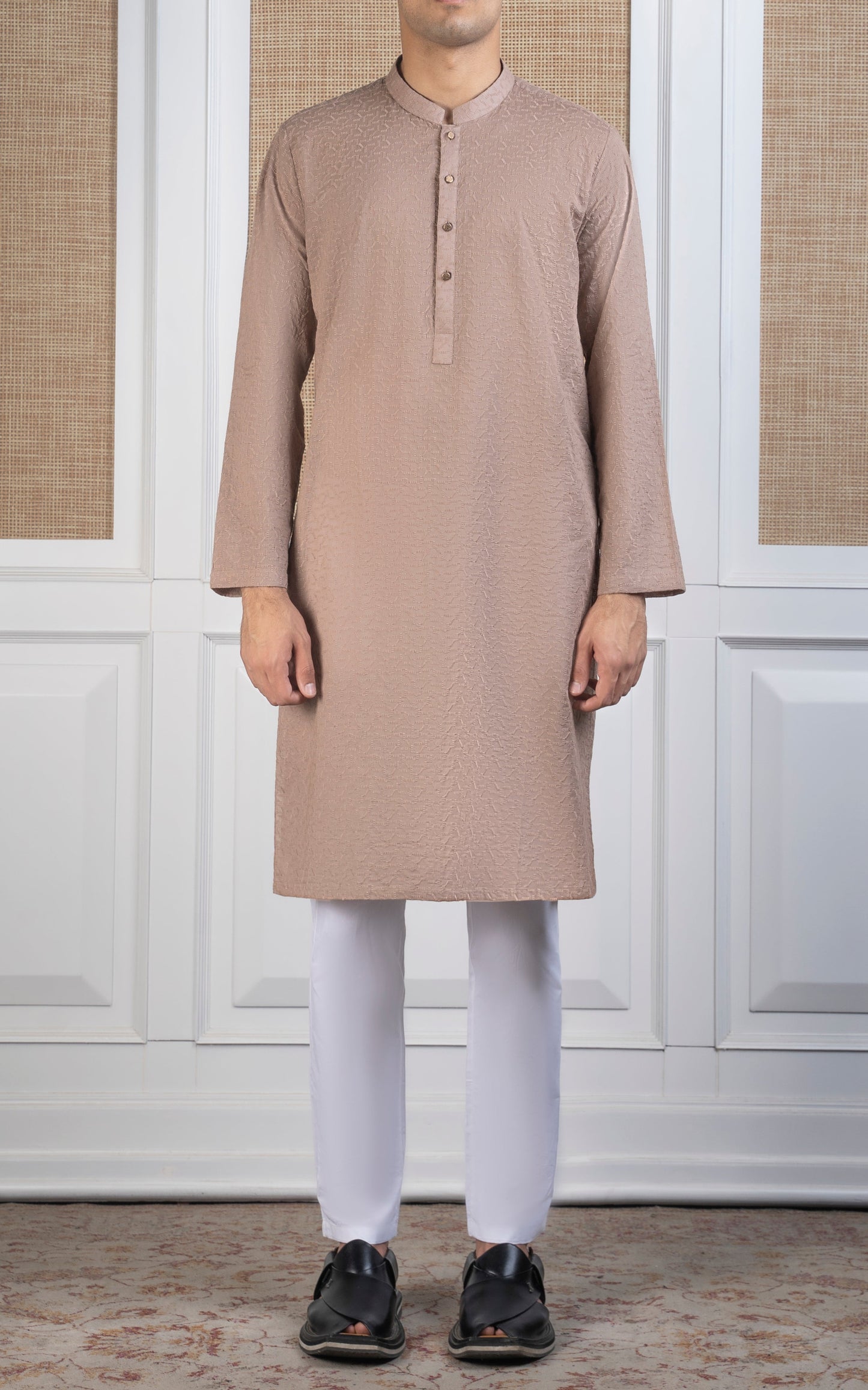 SCHIFFLI EMBROIDERED KURTA - SIGNATURE COLLECTION KHAKI