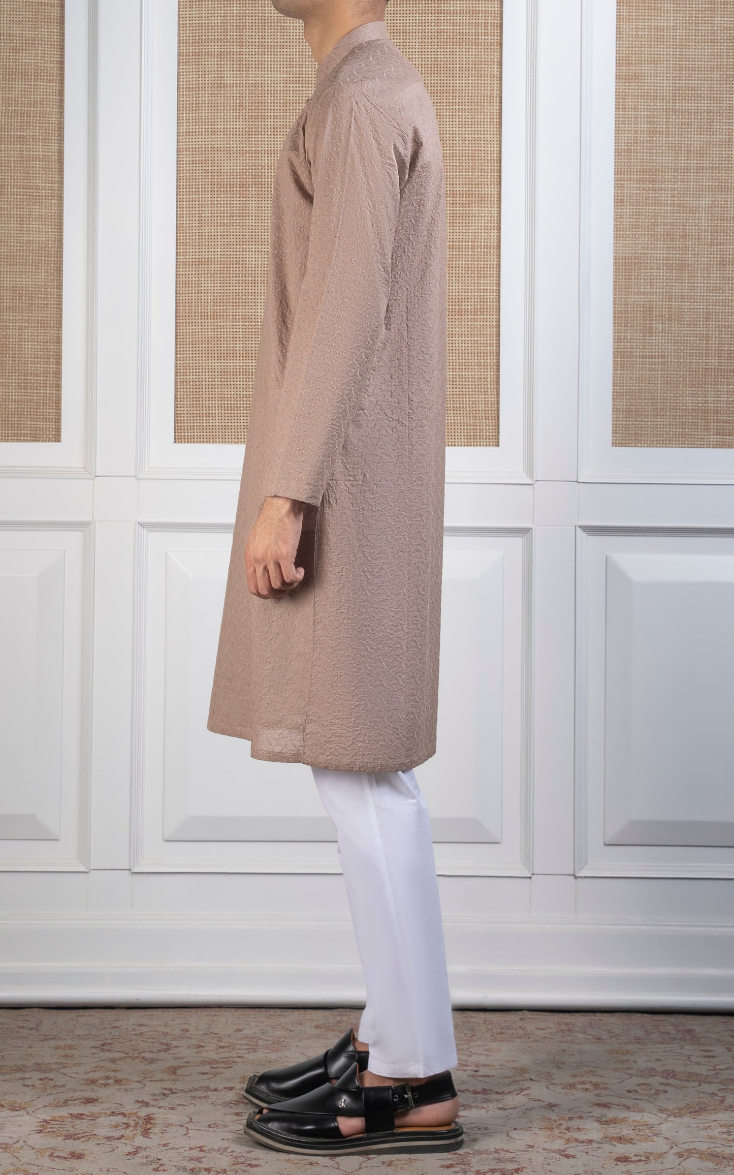 SCHIFFLI EMBROIDERED KURTA - SIGNATURE COLLECTION KHAKI
