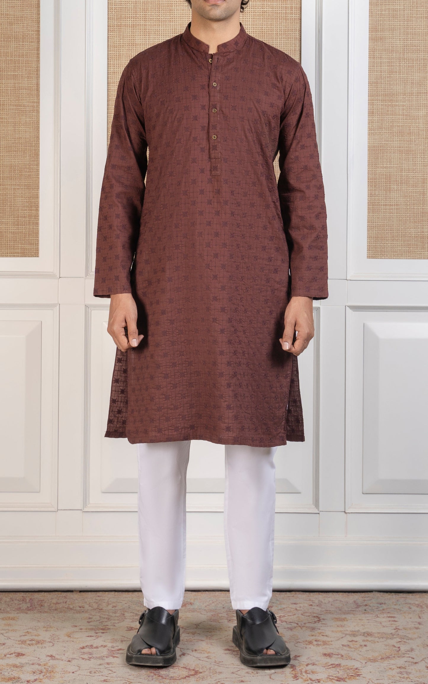 SCHIFFLI EMBROIDERED KURTA - PREMIUM COLLECTION RUST