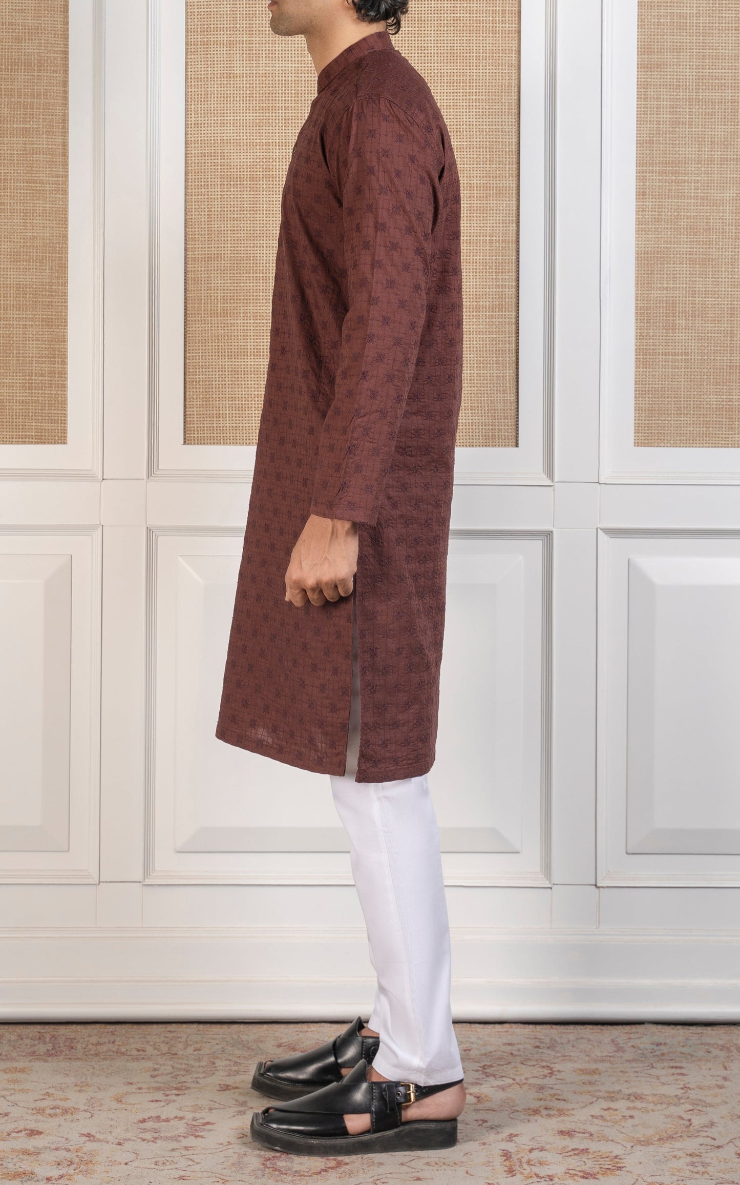 SCHIFFLI EMBROIDERED KURTA - PREMIUM COLLECTION RUST
