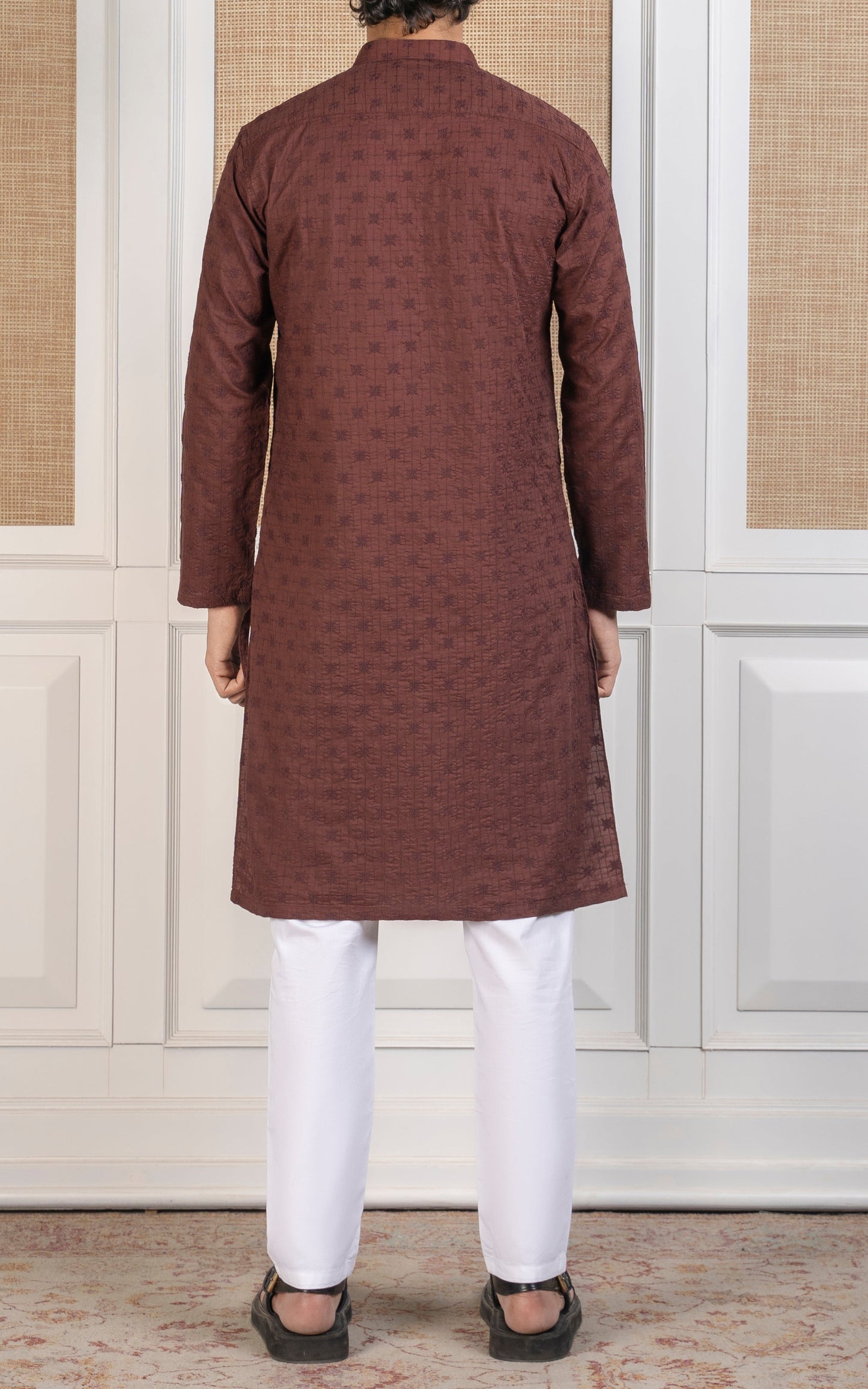 SCHIFFLI EMBROIDERED KURTA - PREMIUM COLLECTION RUST
