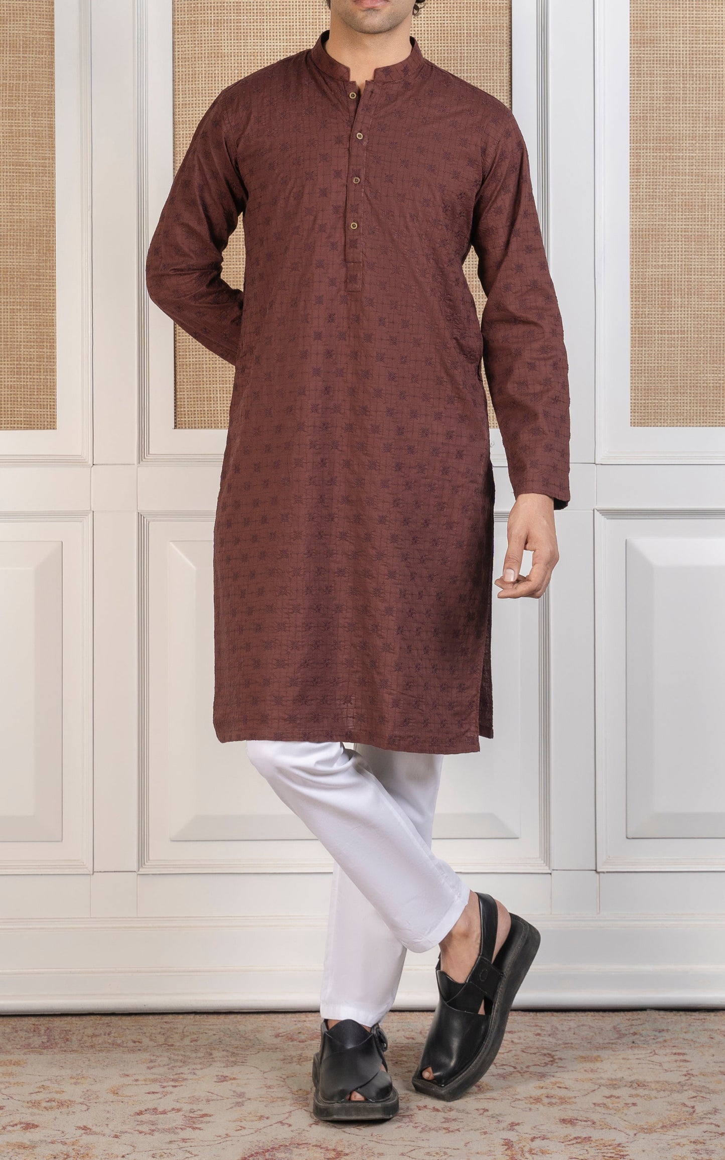 SCHIFFLI EMBROIDERED KURTA - PREMIUM COLLECTION RUST