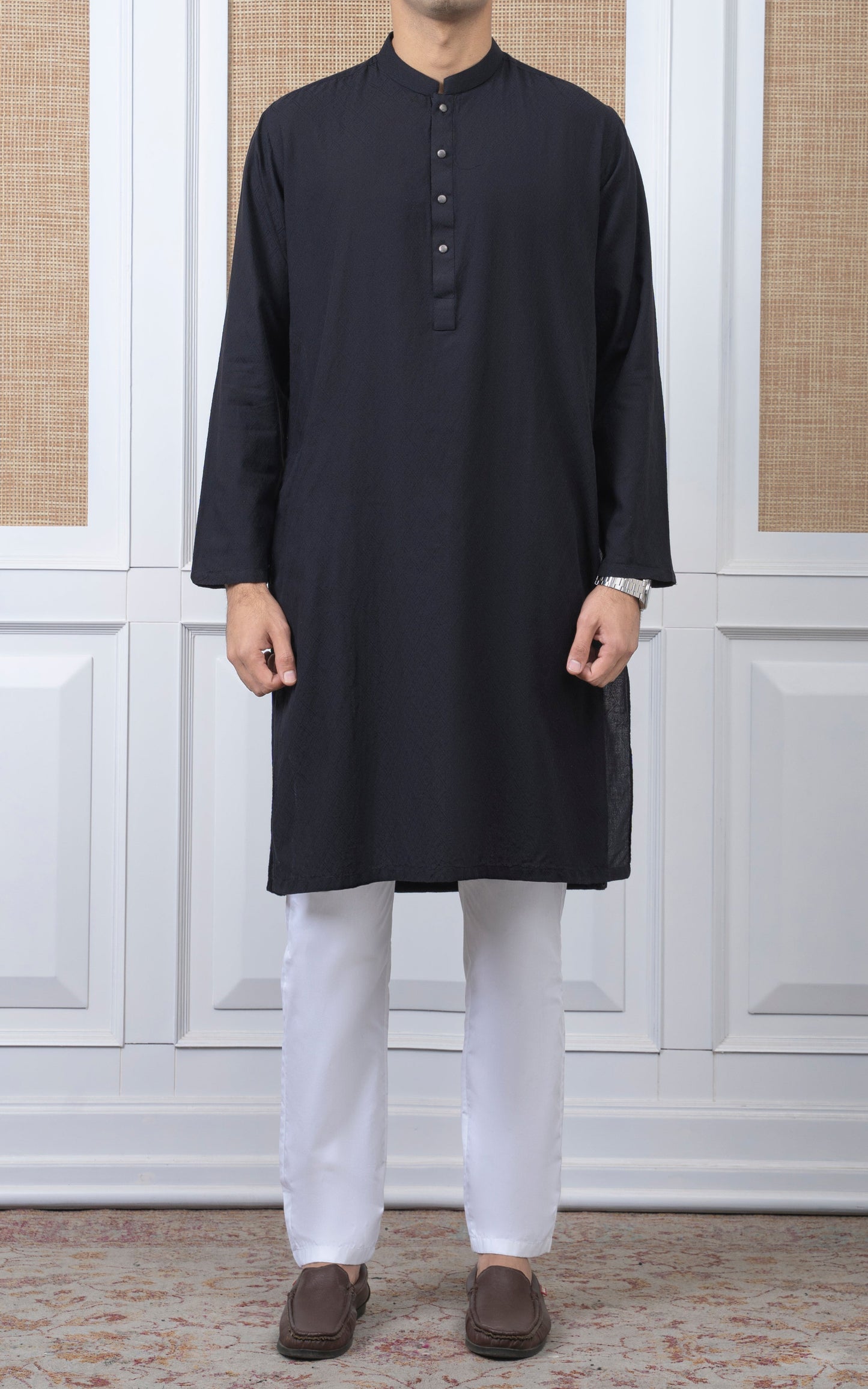 YARN DYED JACQUARD KURTA - PREMIUM COLLECTION BLACK