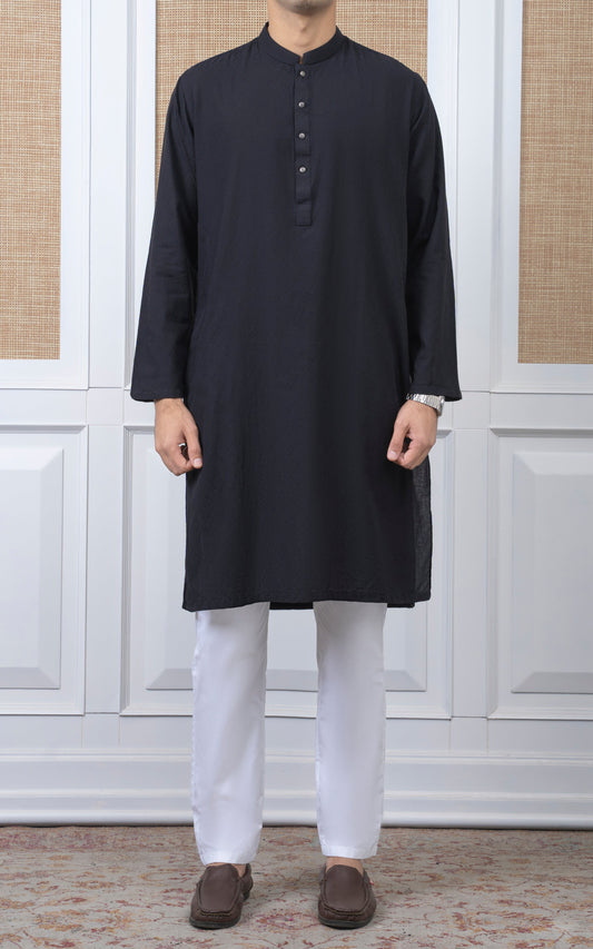 YARN DYED JACQUARD KURTA - PREMIUM COLLECTION BLACK