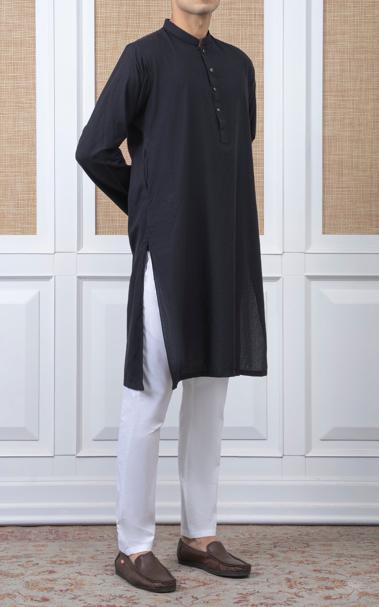 YARN DYED JACQUARD KURTA - PREMIUM COLLECTION BLACK