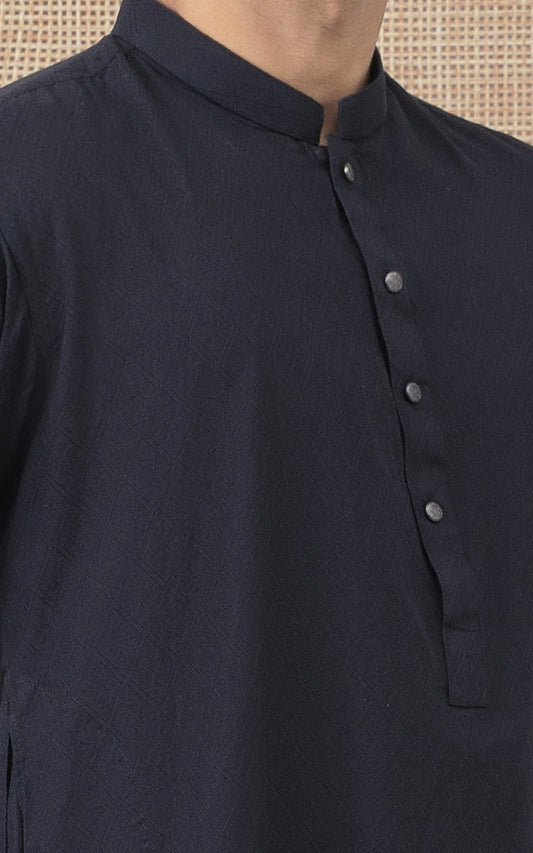 YARN DYED JACQUARD KURTA - PREMIUM COLLECTION BLACK