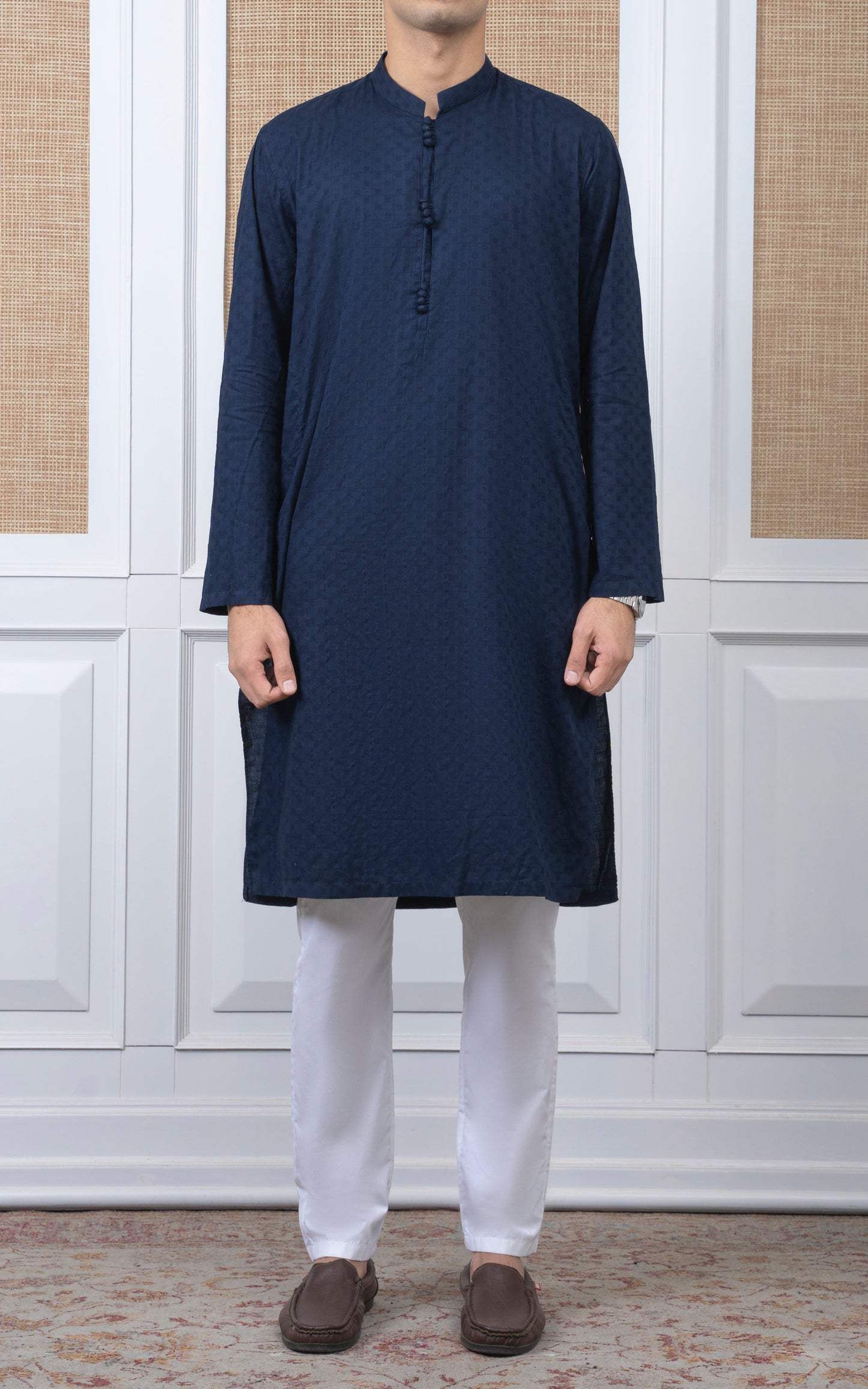 COTTON SELF DOBBY KURTA - PREMIUM COLLECTION NAVY