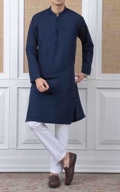 COTTON SELF DOBBY KURTA - PREMIUM COLLECTION NAVY