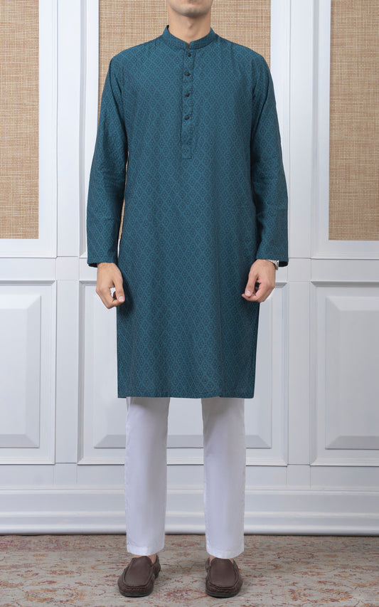 YARN DYED JACQUARD KURTA - PREMIUM COLLECTION SEA GREEN