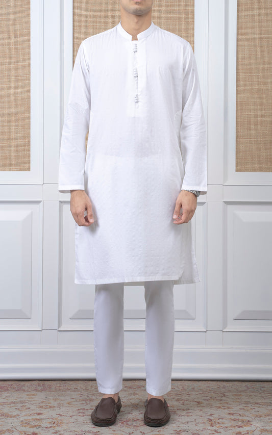 COTTON SELF DOBBY KURTA - PREMIUM COLLECTION WHITE