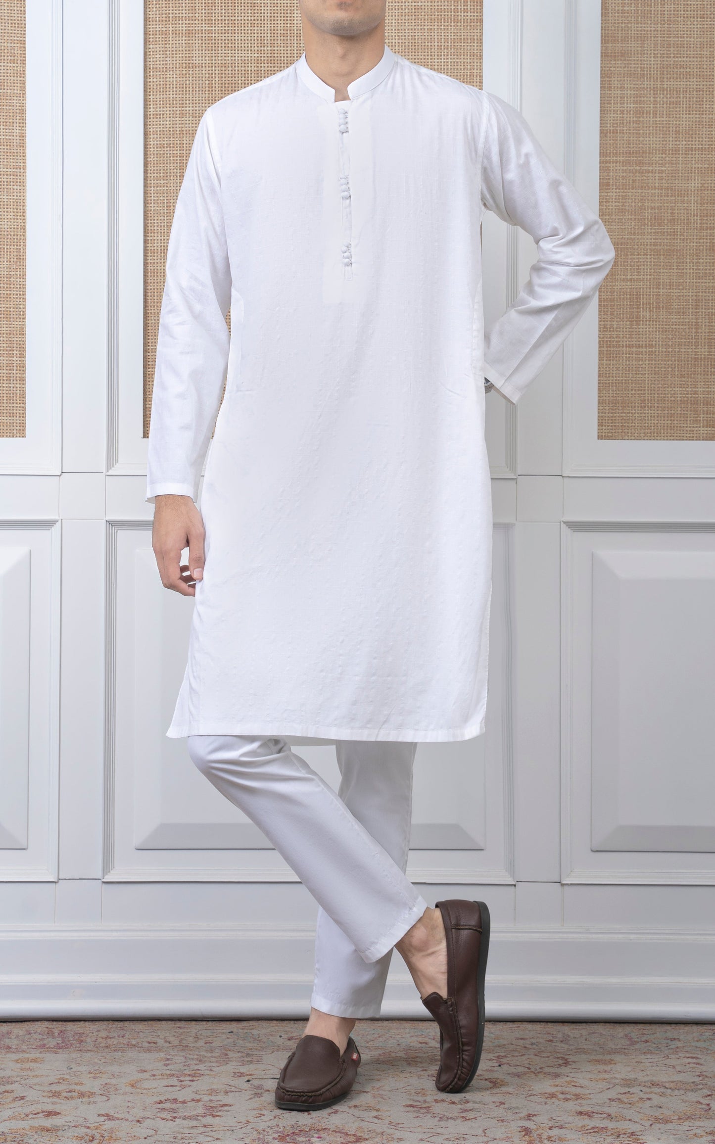 COTTON SELF DOBBY KURTA - PREMIUM COLLECTION WHITE