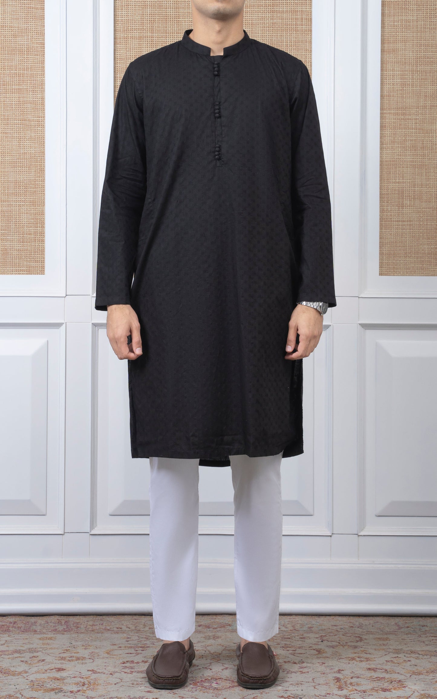 COTTON SELF DOBBY KURTA - PREMIUM COLLECTION BLACK