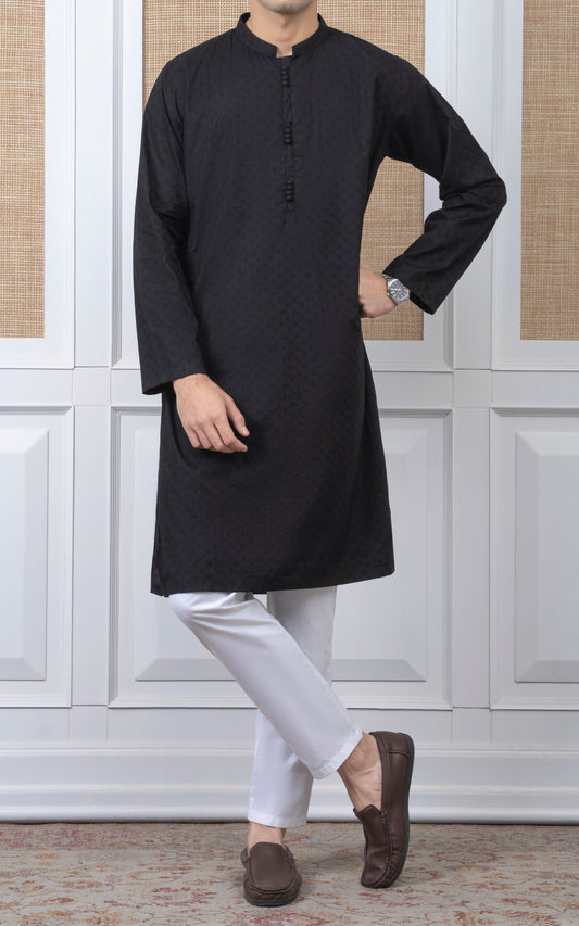 COTTON SELF DOBBY KURTA - PREMIUM COLLECTION BLACK