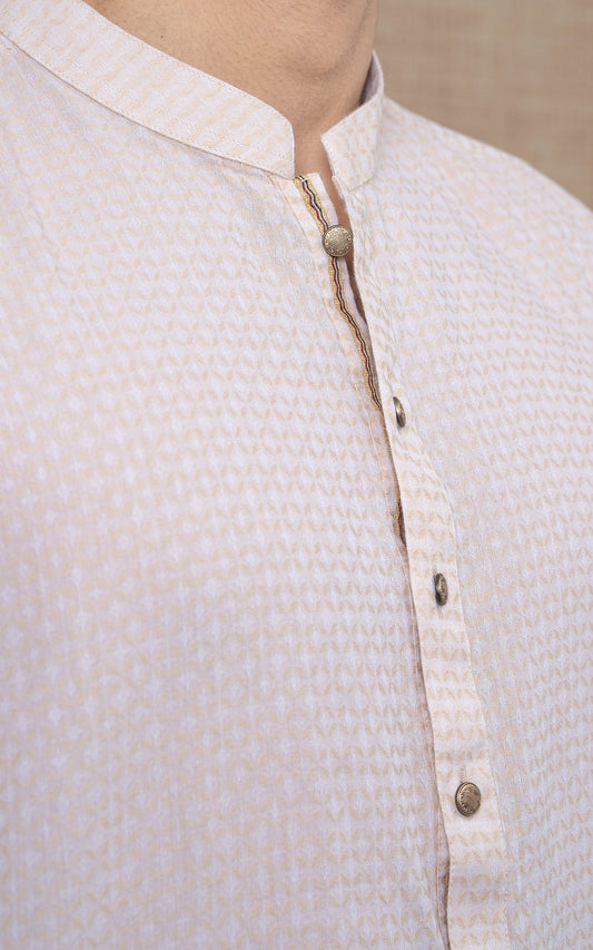 YARN DYED JACQUARD KURTA - PREMIUM COLLECTION CREAM