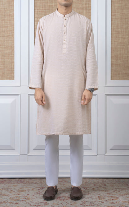 YARN DYED JACQUARD KURTA - PREMIUM COLLECTION CREAM