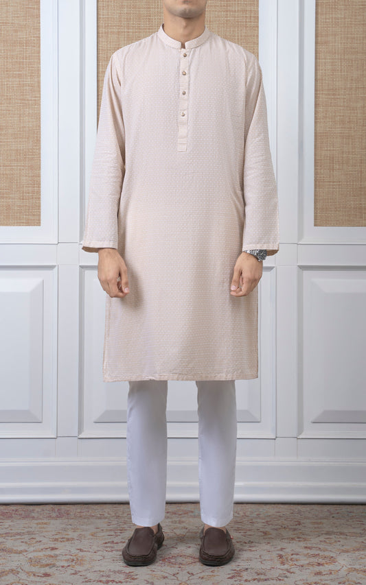 YARN DYED JACQUARD KURTA - PREMIUM COLLECTION CREAM