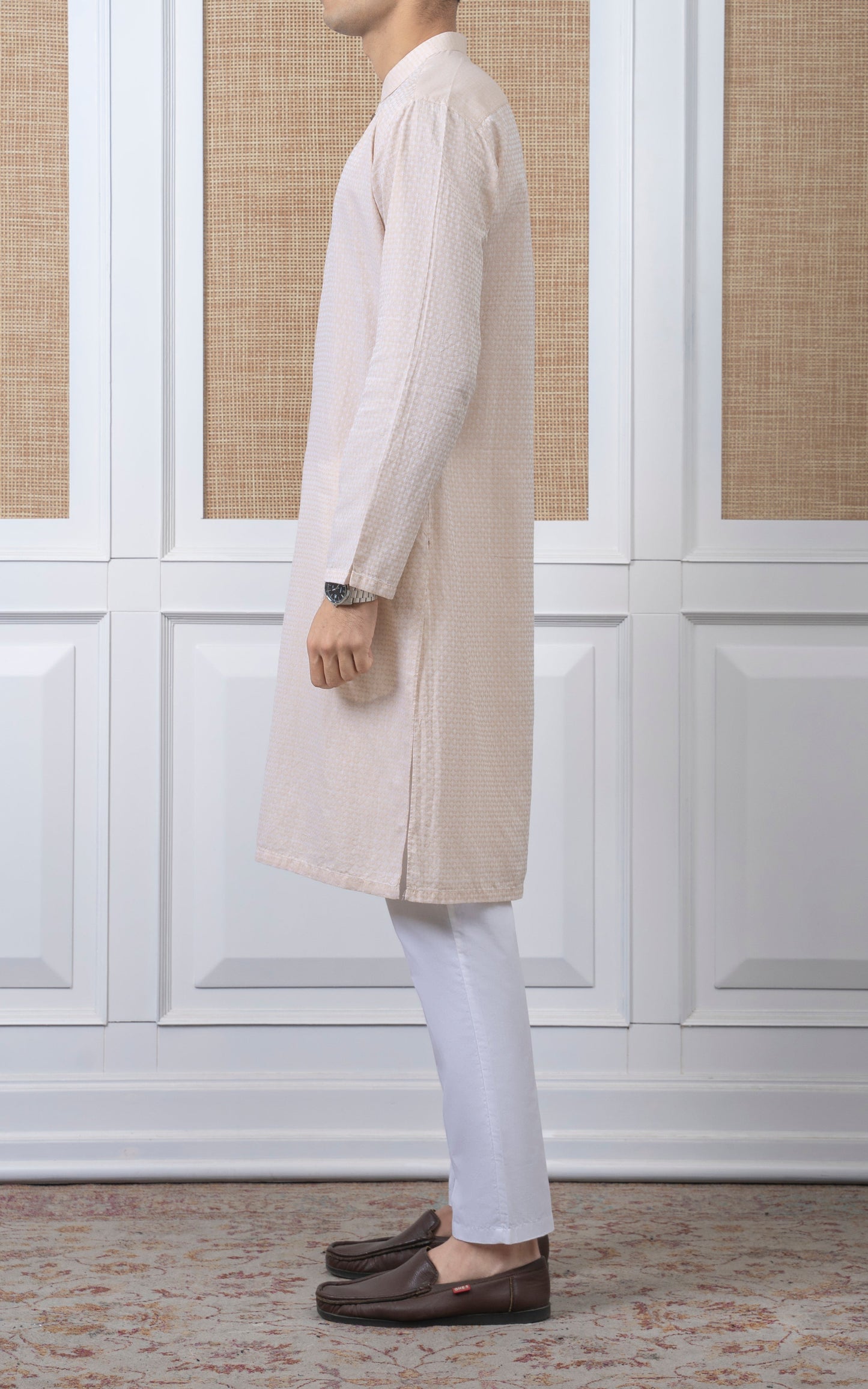 YARN DYED JACQUARD KURTA - PREMIUM COLLECTION CREAM