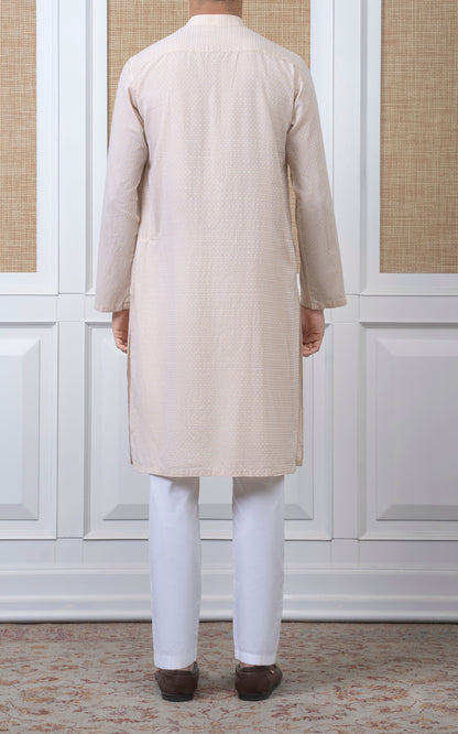 YARN DYED JACQUARD KURTA - PREMIUM COLLECTION CREAM
