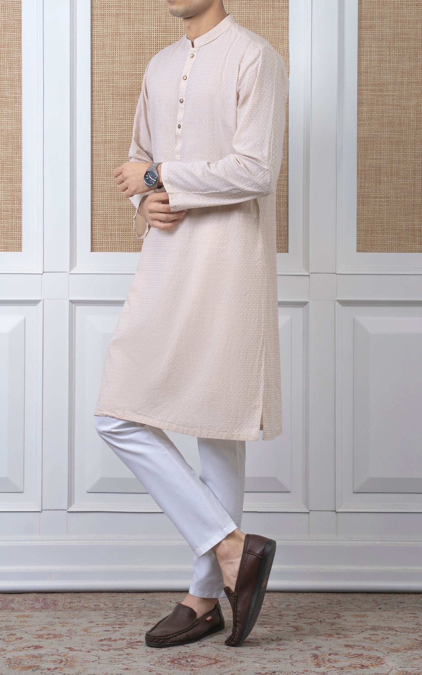 YARN DYED JACQUARD KURTA - PREMIUM COLLECTION CREAM