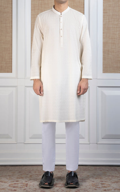 SCHIFFLI EMBROIDERED KURTA - SIGNATURE COLLECTION CREAM