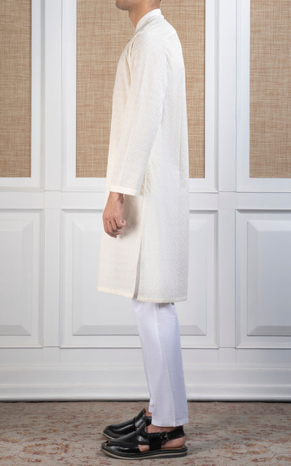 SCHIFFLI EMBROIDERED KURTA - SIGNATURE COLLECTION CREAM