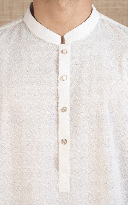 SCHIFFLI EMBROIDERED KURTA - SIGNATURE COLLECTION CREAM