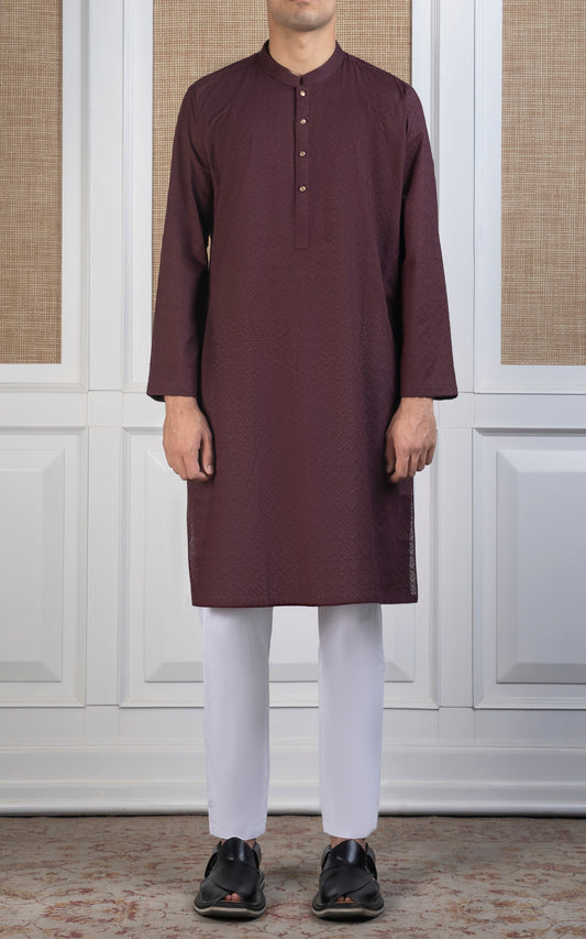 SCHIFFLI EMBROIDERED KURTA - SIGNATURE COLLECTION MAROON
