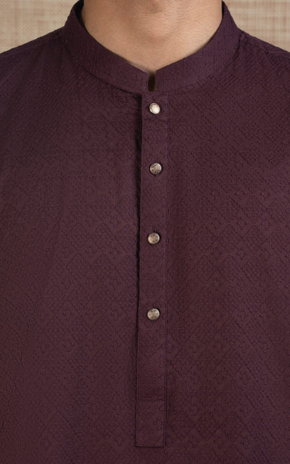 SCHIFFLI EMBROIDERED KURTA - SIGNATURE COLLECTION MAROON