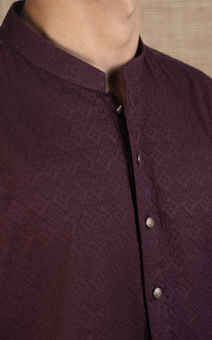 SCHIFFLI EMBROIDERED KURTA - SIGNATURE COLLECTION MAROON