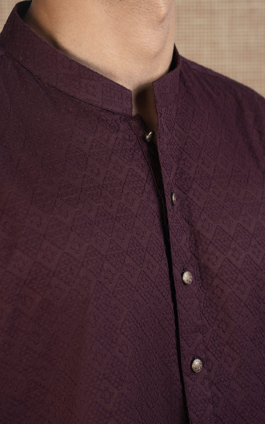 SCHIFFLI EMBROIDERED KURTA - SIGNATURE COLLECTION MAROON