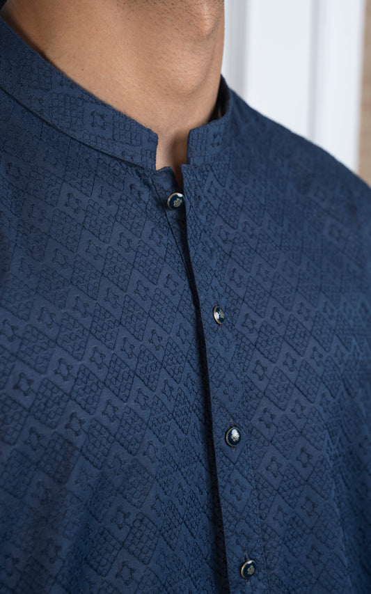 SCHIFFLI EMBROIDERED KURTA - SIGNATURE COLLECTION TEAL