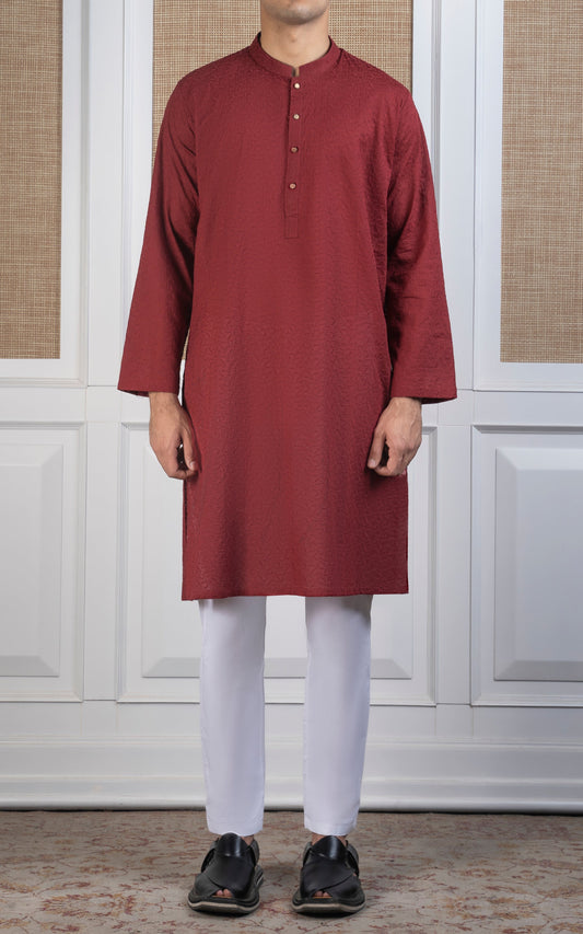 SCHIFFLI EMBROIDERED KURTA - SIGNATURE COLLECTION REDDISH MAROON