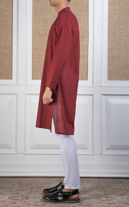 SCHIFFLI EMBROIDERED KURTA - SIGNATURE COLLECTION REDDISH MAROON