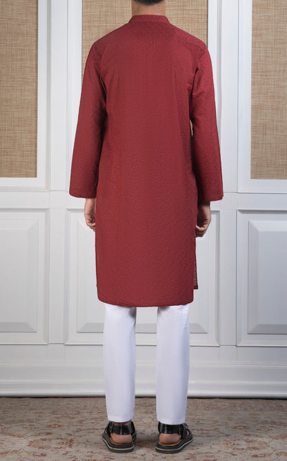 SCHIFFLI EMBROIDERED KURTA - SIGNATURE COLLECTION REDDISH MAROON