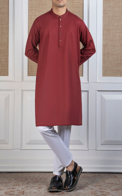 SCHIFFLI EMBROIDERED KURTA - SIGNATURE COLLECTION REDDISH MAROON
