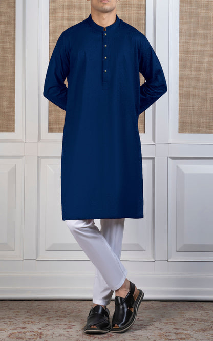 SCHIFFLI EMBROIDERED KURTA - SIGNATURE COLLECTION REDDISH BLUE