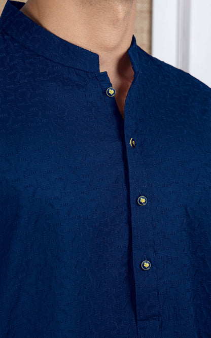 SCHIFFLI EMBROIDERED KURTA - SIGNATURE COLLECTION REDDISH BLUE