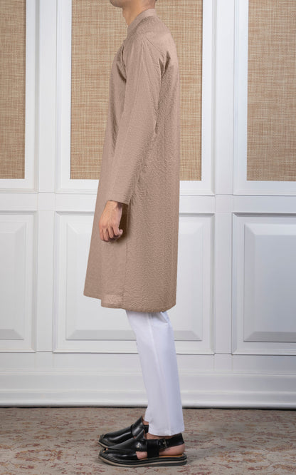 SCHIFFLI EMBROIDERED KURTA - SIGNATURE COLLECTION LIGHT KHAKI